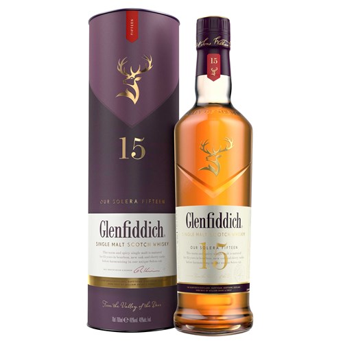 Glenfiddich 15 Year Old Speyside Single Malt Scotch Whisky 70cl - Rich and Complex with a Solera Finish